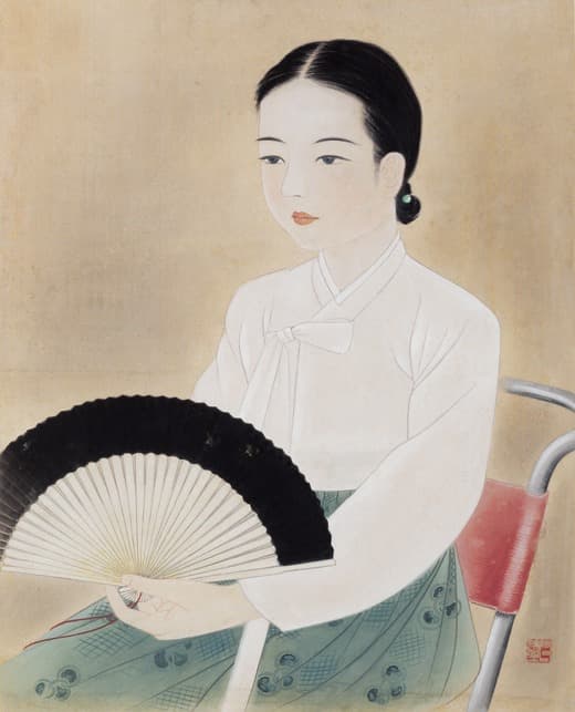 미인도 · 비단에 채색 · 59 x 48cm · 1930년대 (출처= 팔복예술공장)