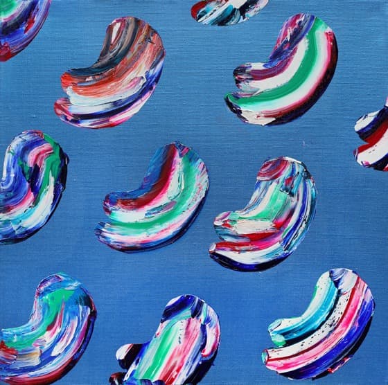 blue bean · Mixed Media · 45.0 x 45.0cm · 2018 (출처= 레드엘갤러리) · blue bean · Mixed Media