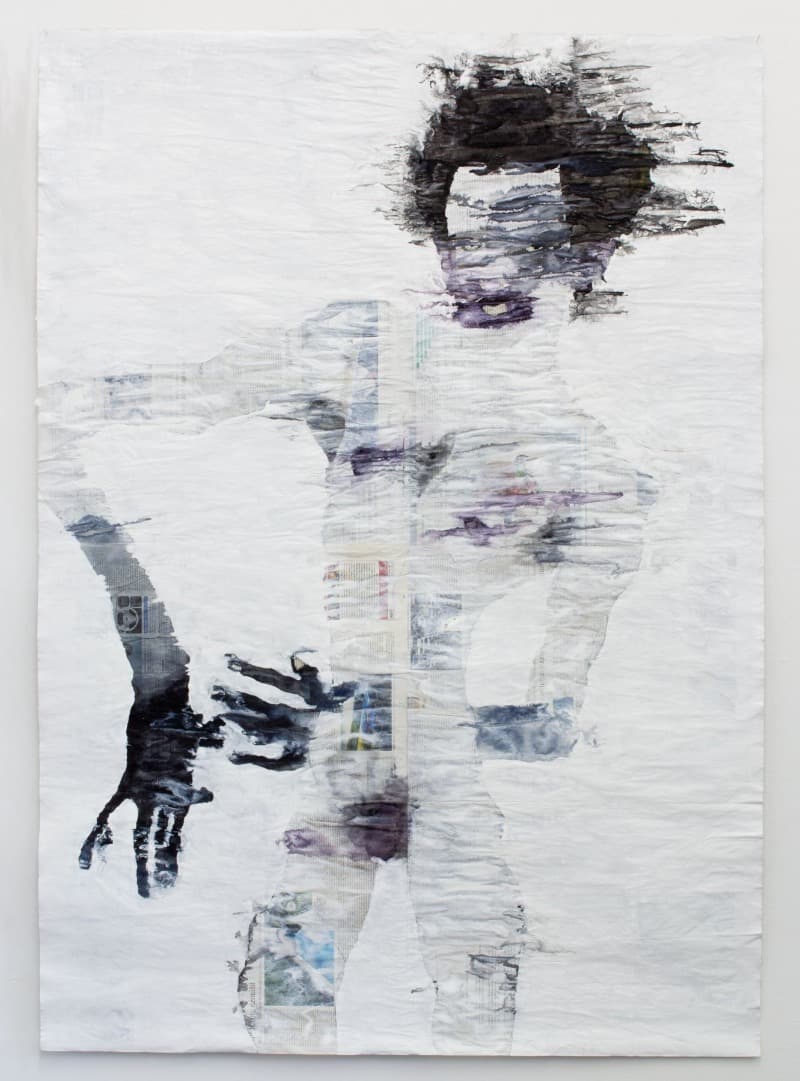 Outre II · Pencil, watercolor, wallpaint on newspaper · 157 x 110.5 cm · 2018 (출처= PKM갤러리) · Outre II · Pencil, watercolor, wallpaint on newspaper