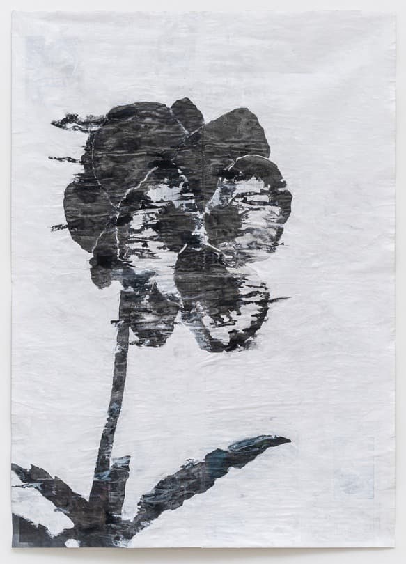 Skullflower · Pencil, watercolor, wallpaint on newspaper · 155 x 111 cm · 2020 (출처= PKM갤러리) · Skullflower · Pencil, watercolor, wallpaint on newspaper
