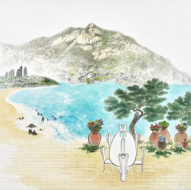 북한산 바다향기 · 한지에 수묵채색 · 58.5×58.5cm · 2020 (출처= 갤러리도스)