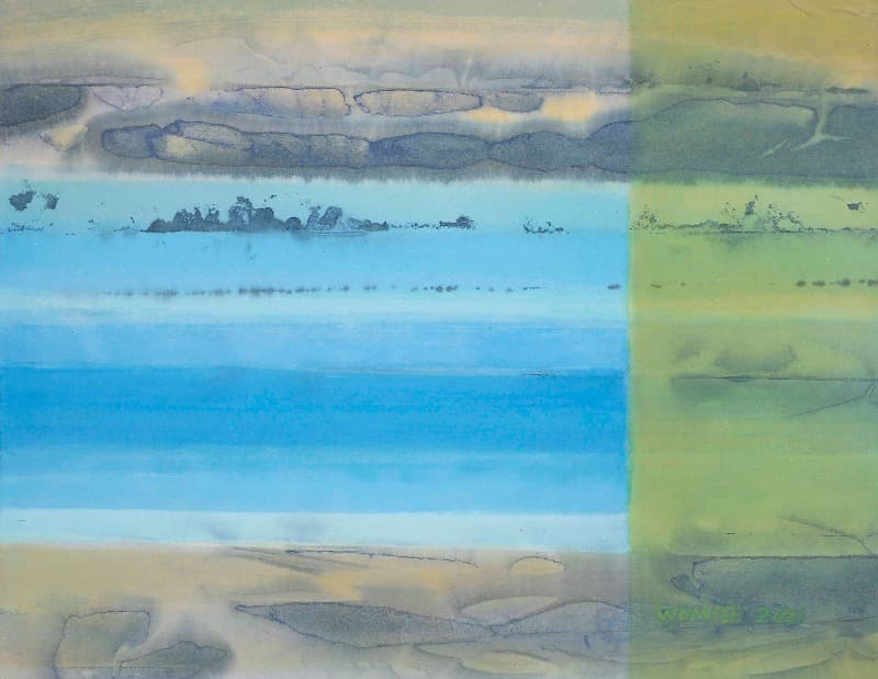 Blue Fantasia 225-Spring sea · Mixed Media on Hanji · 40.9X53.0cm · 2021 (이미지 제공 =갤러리 너트) · Blue Fantasia 225-Spring sea · Mixed Media on Hanji