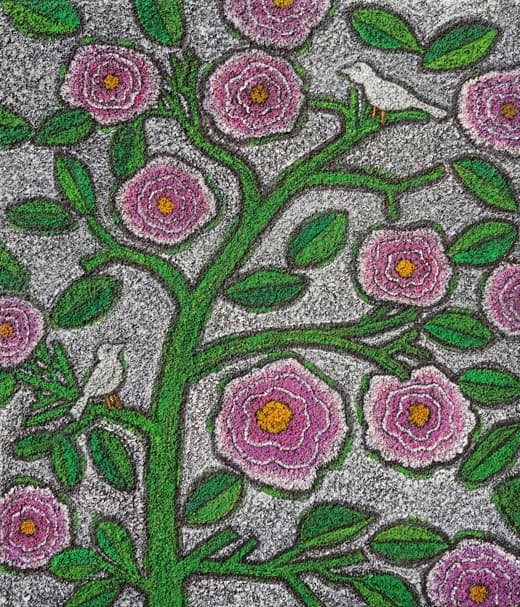 꽃 이야기 Story of Flowers · 장지 위에 혼합재료(분채) · 46 x 53.5cm · 2020 (출처= 갤러리고트빈) · Story of Flowers