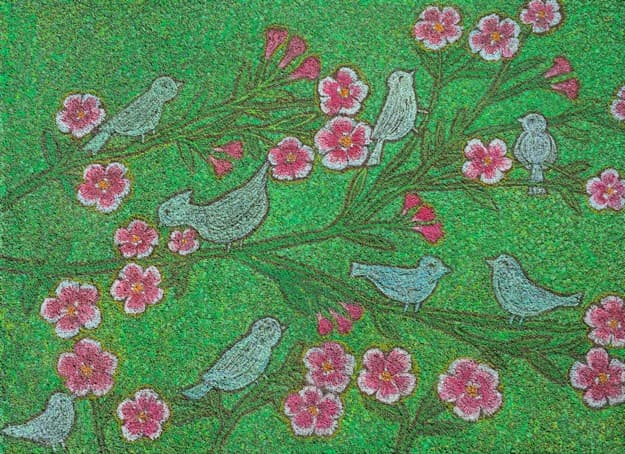 내 마음 속 풍경화 Landscape in My Heart · 장지 위에 혼합재료(분채) · 73 x 53.5cm · 2020 (출처= 갤러리고트빈) · Landscape in My Heart