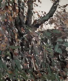 큰 개와 사람과 큰 나무 · Oil on canvas · 140×120cm · 2019 (출처= 우민아트센터)