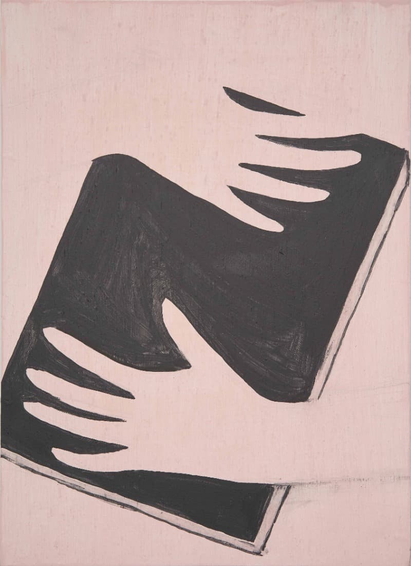 She hugged the book and whispered · acrylic on panel · 33.4x24.2cm · 2021 (이미지 제공 = 김주눈) · She hugged the book and whispered · acrylic on panel