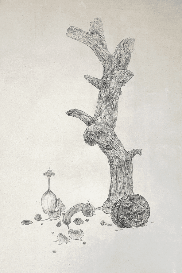 떠나간 자리 · 린넨에 혼합재료, 먹 · 80.5x117 cm · 2021 (출처= 갤러리도스)