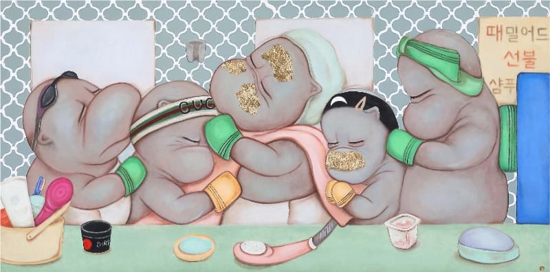 황인지, 우리가 다 아는 이야기 · 한지에 채색 · 50x100cm · 2020 (이미지 제공 = 리프로젝트)