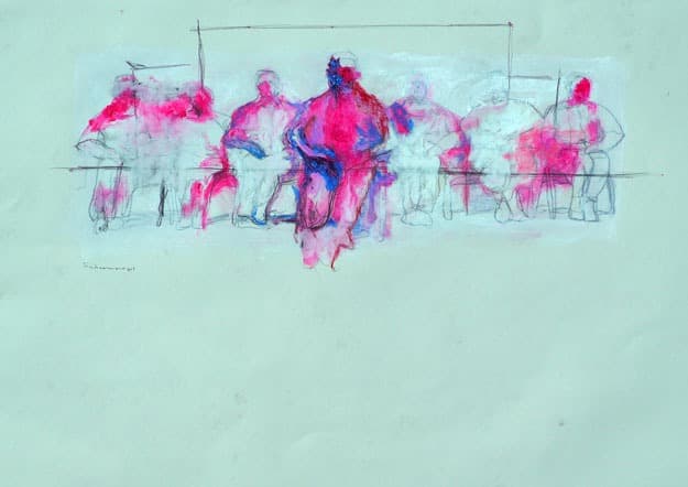 사하라, physical theater drawing series 3 · Charcoal, Pencil, Oil, Oil Pastel on Canvas · 72 x 95cm · 2021 (출처= 예술공간 서:로)