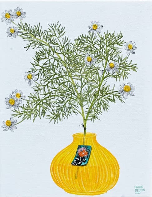 싱그러운 카모마일 · Mixed Media on Canvas · 31.8 x 40.9cm · 2021 (출처= 갤러리마롱)