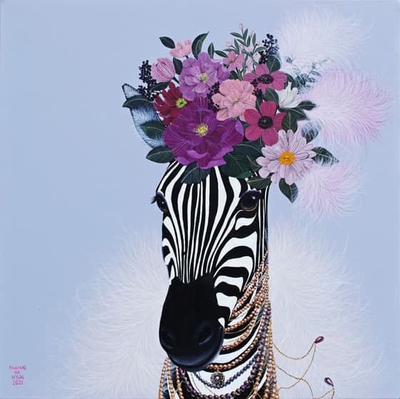 On her way · Mixed Media on Canvas · 72 x 72cm · 2021 (출처= 갤러리마롱) · On her way · Mixed Media on Canvas
