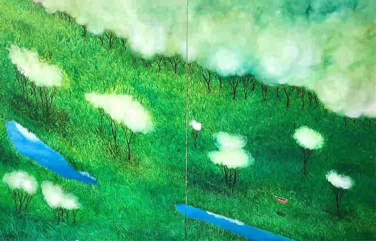 구름나무 정원 cloud tree garden · Oil on canvas · 40호 F x 2 · 2021 (출처= 예술공간 봄) · cloud tree garden · Oil on canvas