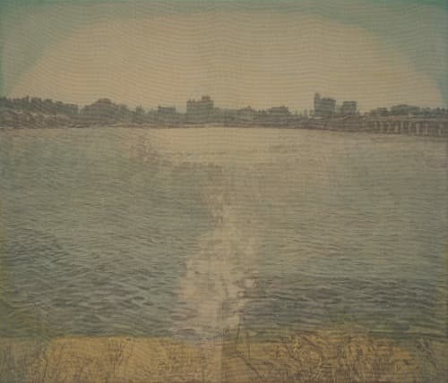 Han-river · graphite and acrylic on canvas · 45.5x53cm · 2021 (이미지 출처 = 갤러리2) · Han-river · graphite and acrylic on canvas