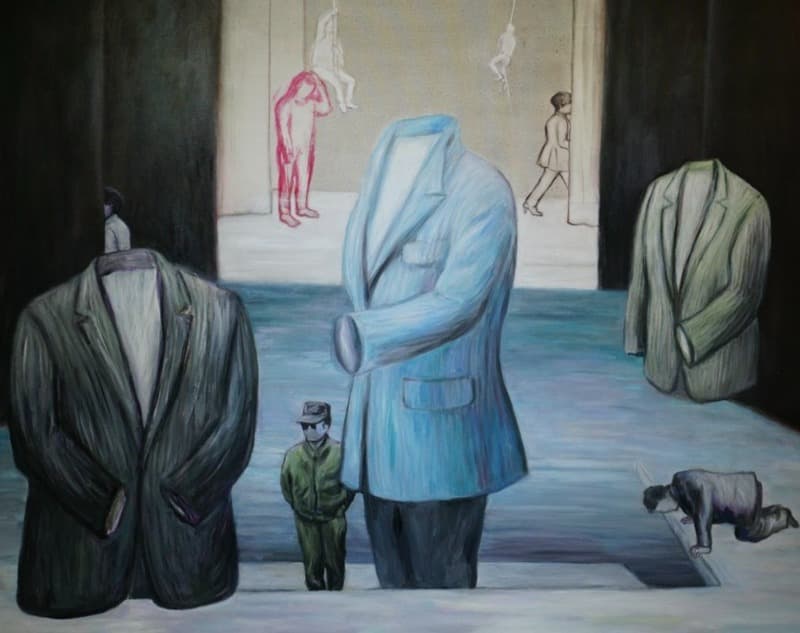 노원희, 출몰무대 · 캔버스에 유채 · 130×162cm · 2017 (이미지 제공 = 평화박물관) · Noh Wonhee, Haunted Stage · Oil on Canvas