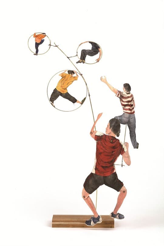 쿵 하면 흔들리는 세계 · paint on paper, copper wire, steel wire, wood · dimensions variable · 2021 (출처= OCI미술관) · A world that shakes when you thump · paint on paper, copper wire, steel wire, wood
