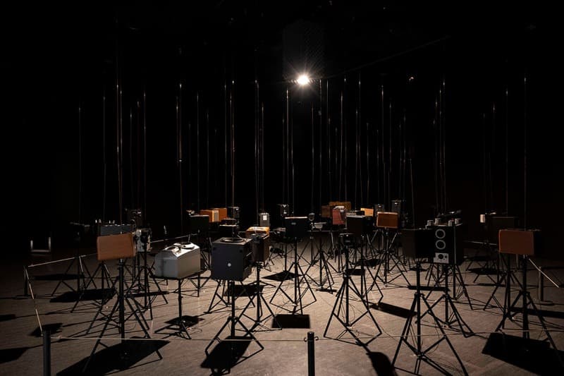 Constellate · second-hand speakers, metal rods, and electric components · dimensions variable · 2021 (출처= OCI미술관) · Constellate · second-hand speakers, metal rods, and electric components