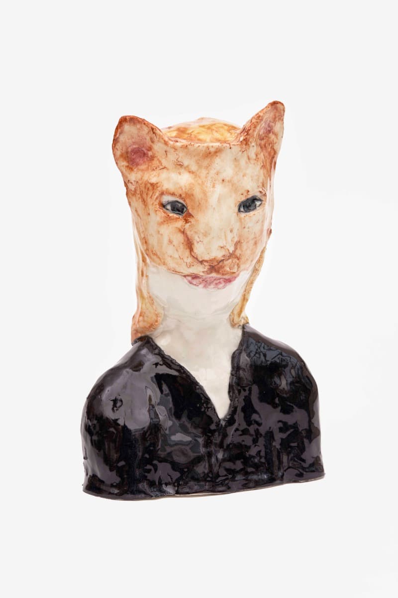 Klara Kristalova, Cat girl · Glazed porcelain · 31 x 21 x 17 cm | 12 3/16 x 8 1/4 x 6 11/16 in · 2021 Photo: Carl Henrik Tillberg. Courtesy of the artist and Perrotin. · Klara Kristalova, Cat girl · Glazed porcelain
