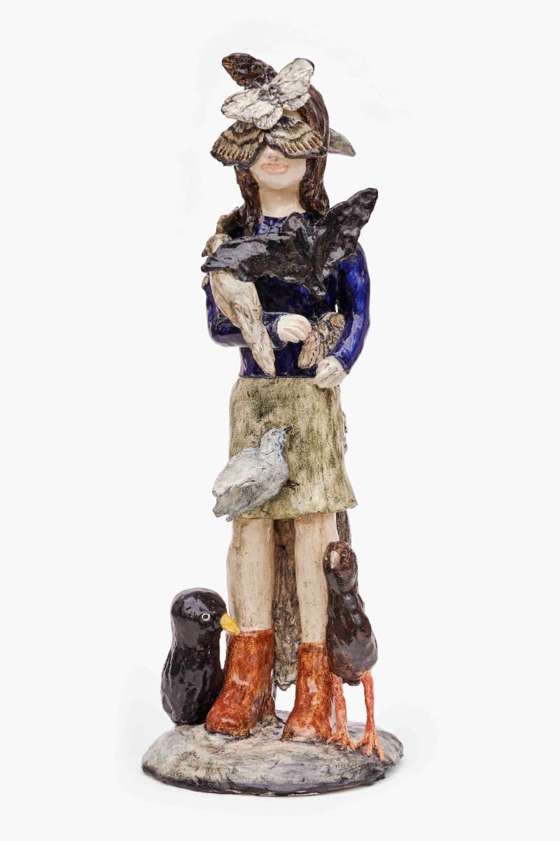 Klara Kristalova, Creatures flying and standing still · Glazed Stoneware · 112 x 39 x 40 cm | 44 1/8 x 15 3/8 x 15 3/4 in · 2021 Photo: Carl Henrik Tillberg. Courtesy of the artist and Perrotin. · Klara Kristalova, Creatures flying and standing still · Glaze
