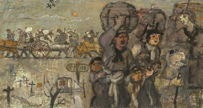 골육상잔 6.25 한국전쟁 · Oil on Canvas · 61 x 115cm · 2006 (출처= 미광화랑) · Fight between the same peoples 6.25 Korean War · Oil on Canvas