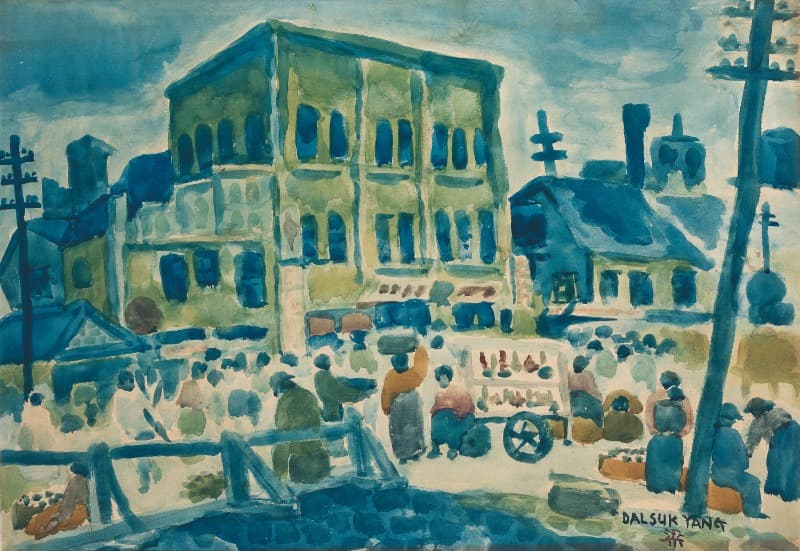 자갈치 · 종이에 수채 · 36×52cm · 연도미상 (출처= 경남도립미술관)