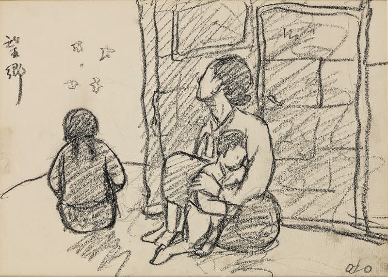 망향 · 종이에 콩테 · 20×28cm · 1950년대 (출처= 경남도립미술관)