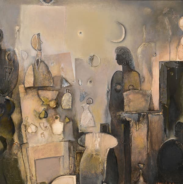 [문학진] 달, 여인, 의자 · oil on canvas · 130.3×130.3 · 1988 (출처= 대구미술관)