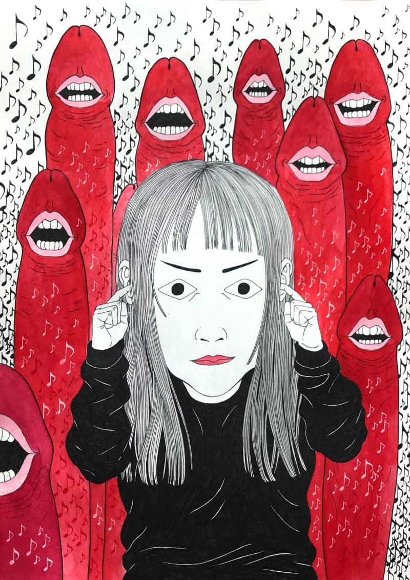 닥쳐 · 수채화 볼펜 · A3(297_420mm) · 2018 (이미지 제공 = 갤러리 너트) · Shut Up