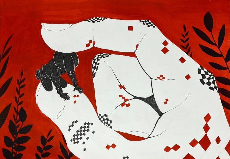 억압 · 볼펜, 아크릴, 수채화 · A3(420_297mm) · 2021 (이미지 제공 = 갤러리 너트) · Suppression