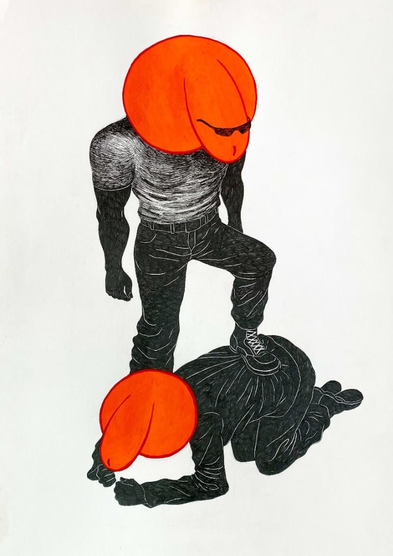 진짜사나이와 가짜사나이 · 볼펜 아크릴 · A3(297_420mm) · 2021 (이미지 제공 = 갤러리 너트) · Real Man and Fake Man