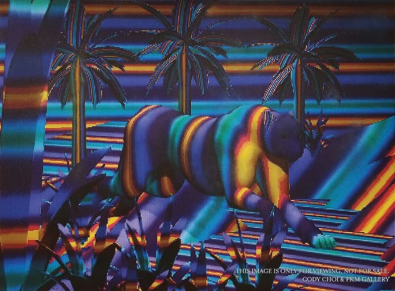 Blue Cat #00 · Vutek Ink on Mesh Canvas · 182.88 x 243.84 cm · 1999 Courtesy of CODY CHOI & PKM Gallery · Blue Cat #00 · Vutek Ink on Mesh Canvas