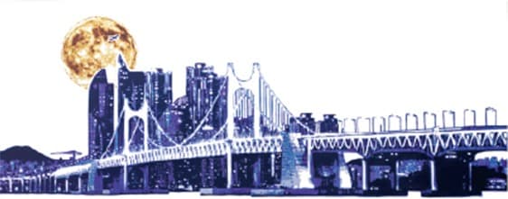 TIMESLIP - bluehour(광안대교) · 장지에 채색 · 120 x 60 cm · 2020 (출처=아트스텔라) · TIMESLIP - bluehour(Gwangan Bridge) · painting on paper