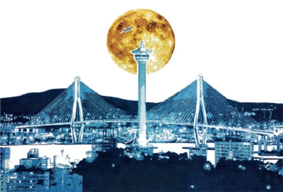 TIMESLIP - bluehour(부산항대교) · 한지에 채색 · 80 x 116 cm · 2021 (출처=아트스텔라) · TIMESLIP - bluehour(Busan Port Bridge) · coloring on Korean paper