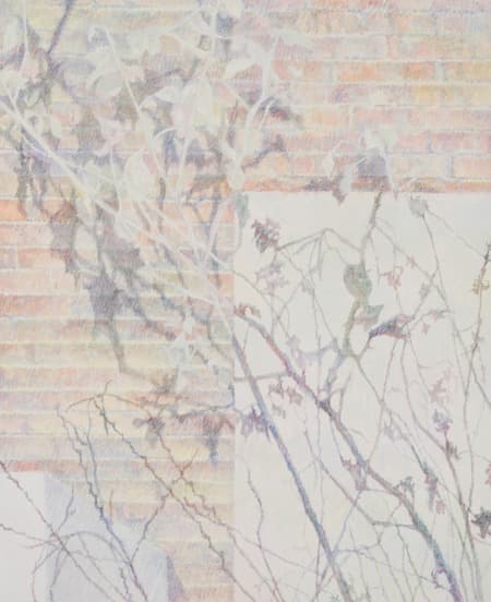 시든 나무를 지탱하는건 · 장지에 채색 · 65.0 x 53.0 cm · 2021(출처=에브리아트 블로그) · To support a withered tree. · coloring on paper