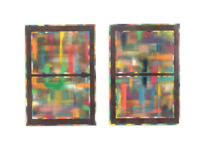 〈순환하는 밤〉 · 철판 위에 페인트 스프레이, 부식, 레진 · 각 116 x 81 cm · 2021 (이미지 제공 = 원앤제이 갤러리)