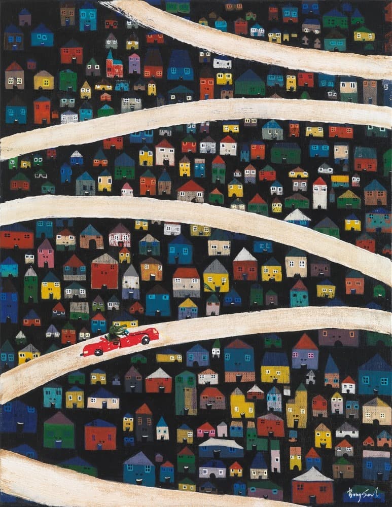 무한질주 · 캔버스에 아크릴 · 53 x 41 cm · 2021(출처=소촌아트팩토리 블로그) · Endless rush · acrylic on canvas