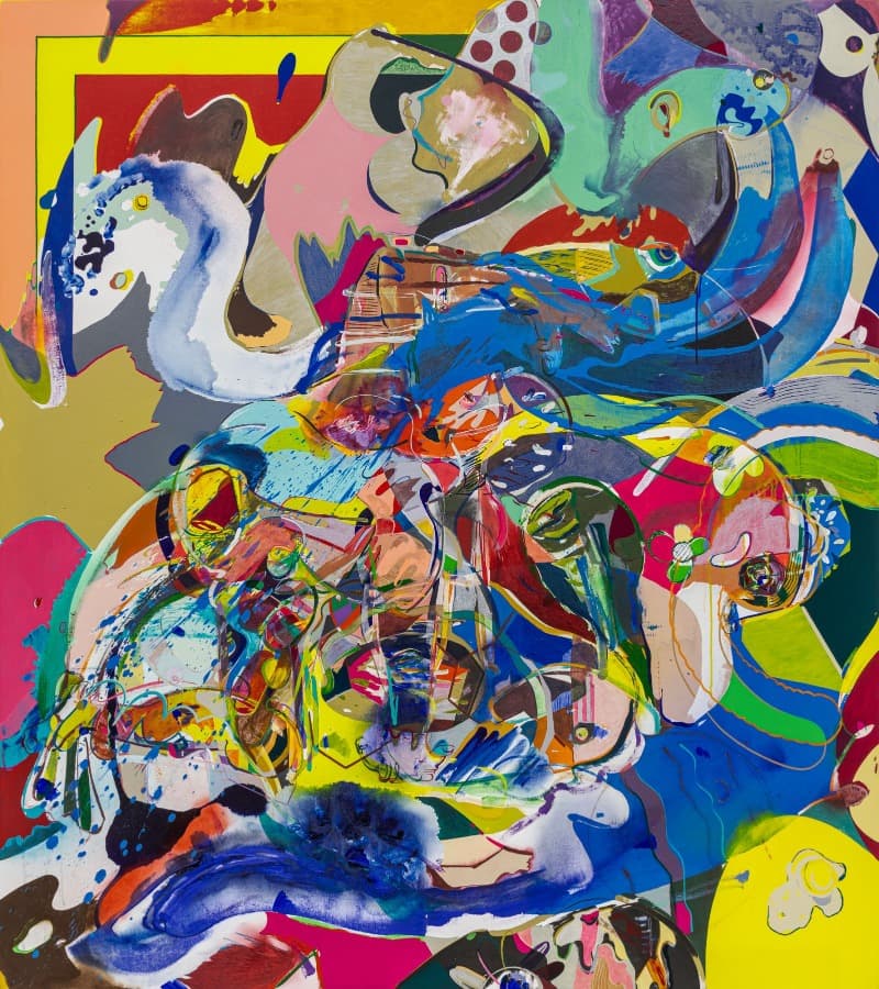 Perfect swim · Acrylic, graphite, color pencil, and charcoal on canvas · 208 x 185 cm · 2020-21. Courtesy of the artist. (출처= PKM갤러리) · Perfect swim · Acrylic, graphite, color pencil, and charcoal on canvas