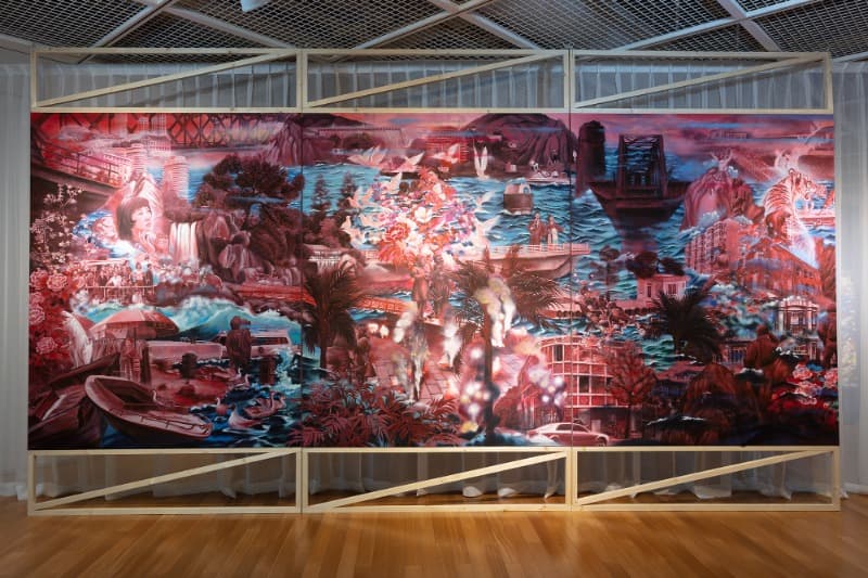 끝없는 환희를 그대에게 · 캔버스에 분채 · 227x910cm (5점, 각 227x182cm) · 2020-2021 ©SongEun Art and Cultural Foundation and the Artist. All rights reserved.