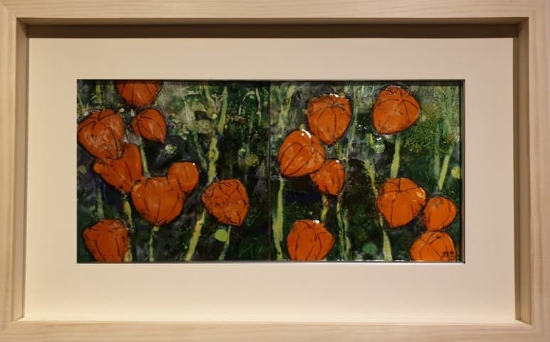 꽈리 · 구리판에 칠보 · (출처= 갤러리아트눈) · ground cherry · Cloisonne on a copper plate