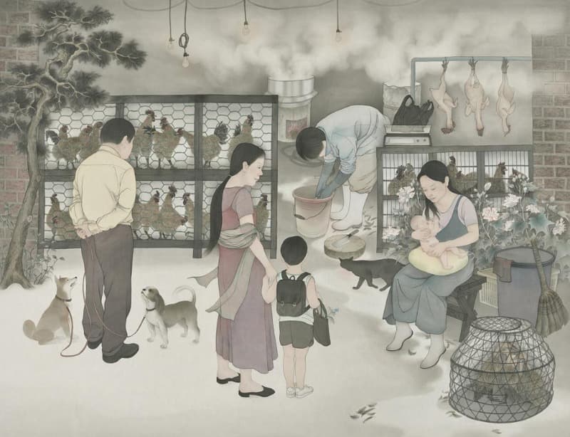 그렇고 그런 이야기들 · 비단에 채색 · 116 × 150 cm · 2019( 출처=이천시립월전미술관) · Those stories · painting on silk