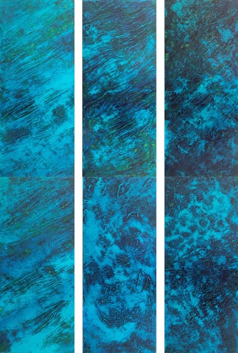 의식의흐름 BLUE · Oil on Canvas · 각 106 x 46cm x 3ea · 2021 (출처= 모리스갤러리)