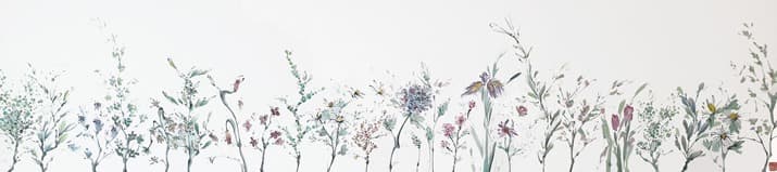 박은영, 꽃 그리고 · 종이에 한국화 물감 · 135 x 35cm · 2020 (출처= 세종시문화재단) · flowers and · Korean painting on paper