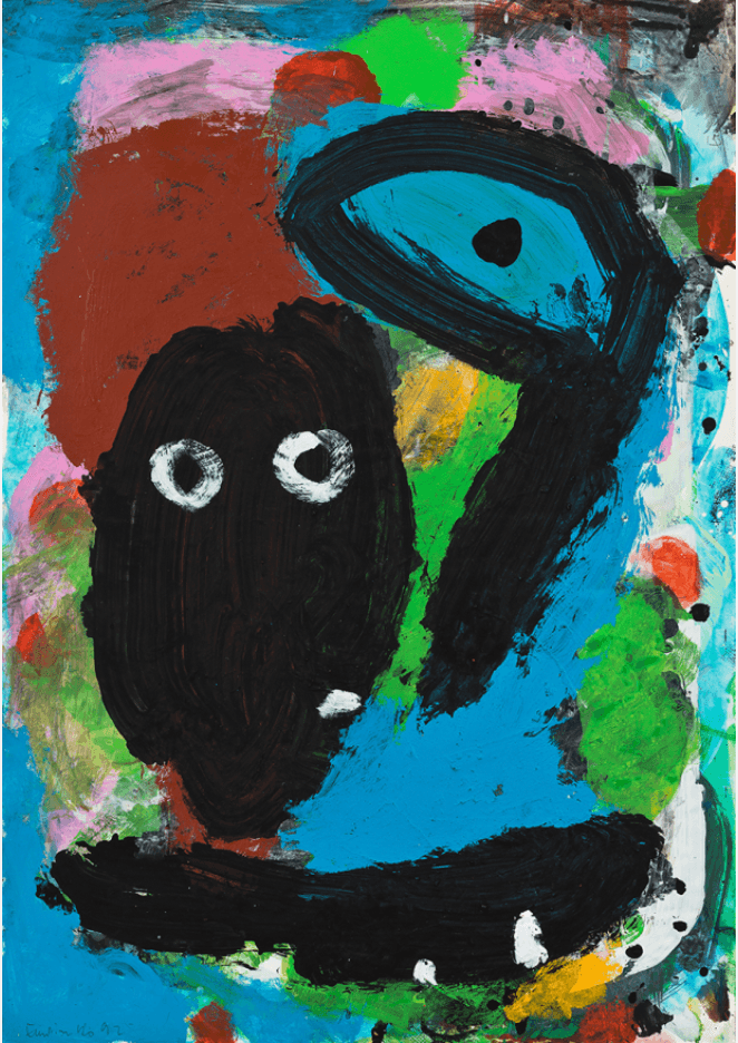 올빼미와 반달 · 종이에 아크릴 · 70 x 100 cm · 1992(출처=가나아트센터) · An Owl and half moon · acrylic on paper