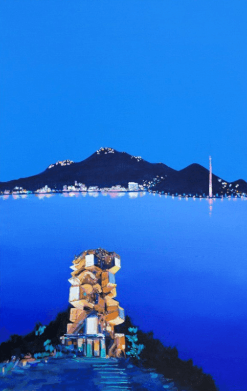 고하도 전망대에서 바라본 유달산 · Acrylic on Canvas · 116.7 x 72.6 cm · 2020 (출처= G&J GALLERY) · Yudalsan Mountain as seen from the Gohado Observatory · Acrylic on Canvas