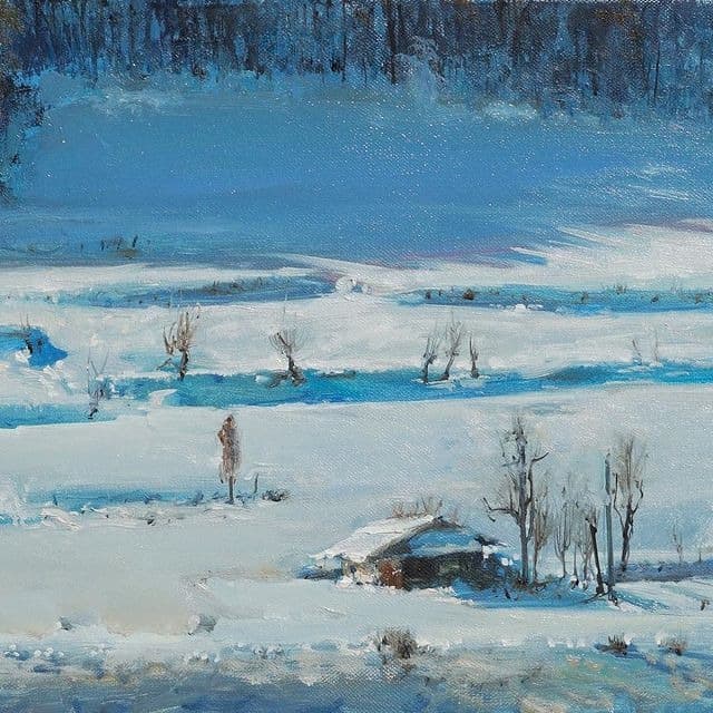 설경 · 캔버스에 유채 · 15.8 x 22 cm · 2020(출처=갤러리도올) · Snow view · Oil on canvas