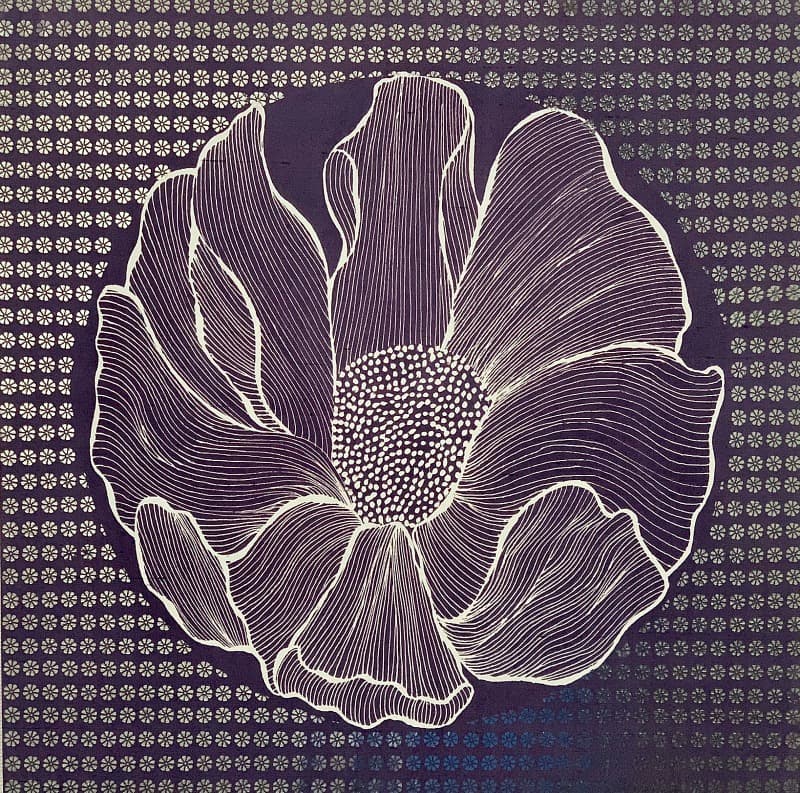 memory_mori #6 · Silk, Acid dye, YUZEN · 100 x 100 cm · (출처=낙동강문화관) · memory_mori #6 · Silk, Acid dye, YUZEN