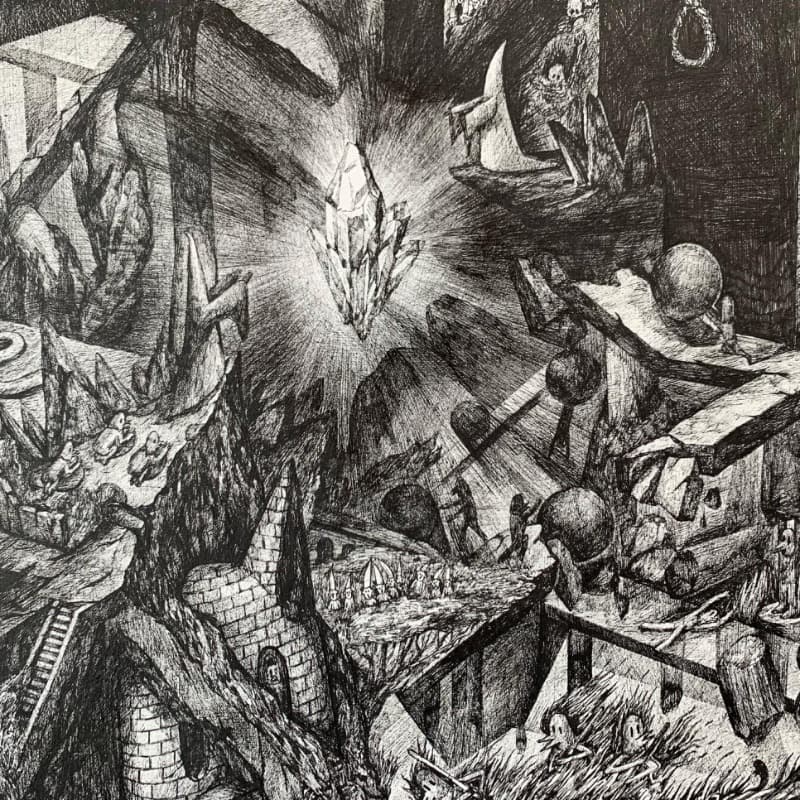 The World (부분이미지) · 캔버스에 펜화 · 2021 (출처=What Artists Do) · The World (detail) · pen on canvas