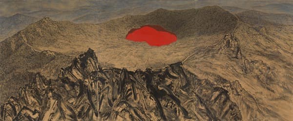 무극백록 · 캔버스에 흙, 먹, 아크릴릭 · 545.4 x 227.3 cm · 2021(출처=국립아시아문화전당) · acrylic, soil and ink on canvas