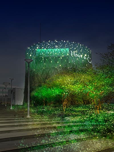 고기영, 에메랄드 빛의 숲 · 설치를 위한 드로잉, 혼합 매체, 혼합 재료, 조명, · 가변크기 · 2021 (출처= ACC) · KO, Ki Young, Emerald Light Forest, 2021