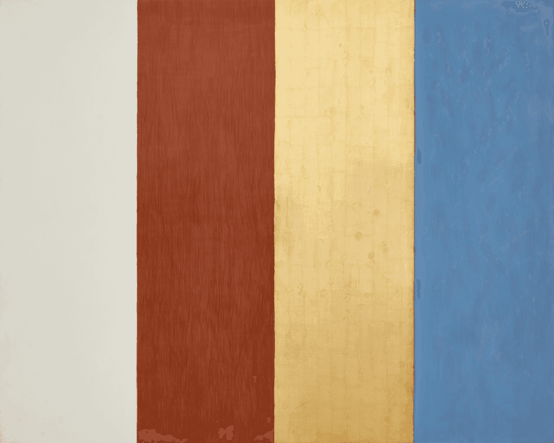 Untitled III · Egg tempera, gold leaf, red gilding clay on gessoded panel · 121.9 x 152.4 cm · 1986 © Mary Obering. Photography: Flying Studio, Los Angeles. Courtesy:  Kayne Griffin, Los Angeles and Gana Art, Seoul. · Untitled III · Egg tempera, gold leaf, red