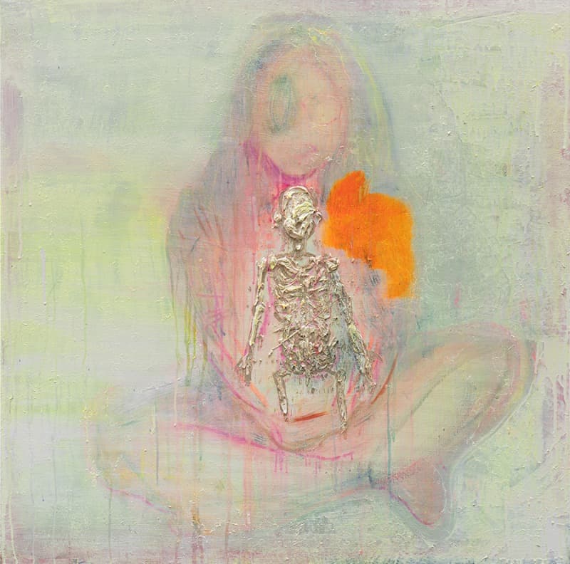 서원미_포옹(Hug) · oil & acrylic & spray on linen · 91x91cm · 2021 (출처= 플레이스막2) · Hug · oil & acrylic & spray on linen